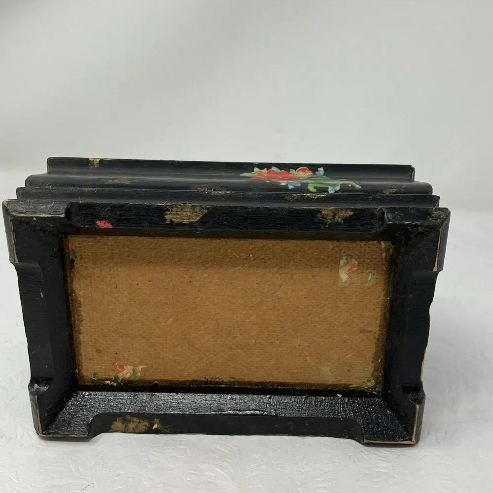VINTAGE Rose/ Floral Decoupage Shellac Wooden Trinket Friendship Box w Lid